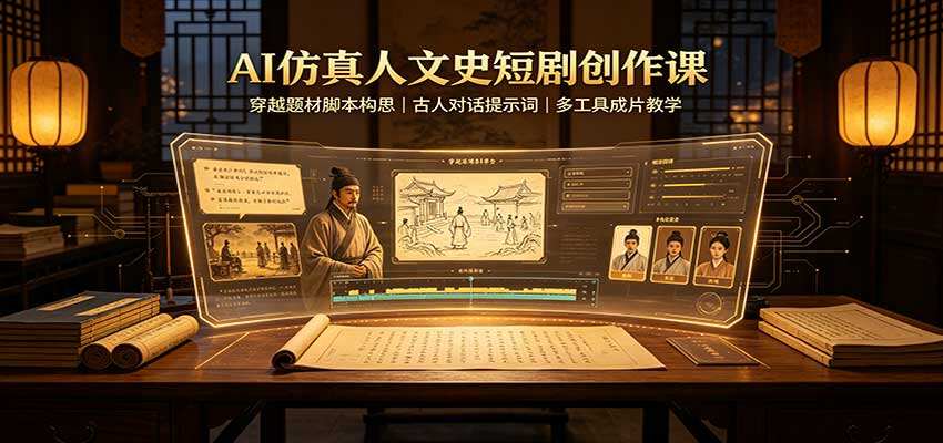 AI仿真人文史穿越短剧创作课，文史典故改编、古人对话提示词到多工具成片全流程 - 缩略图