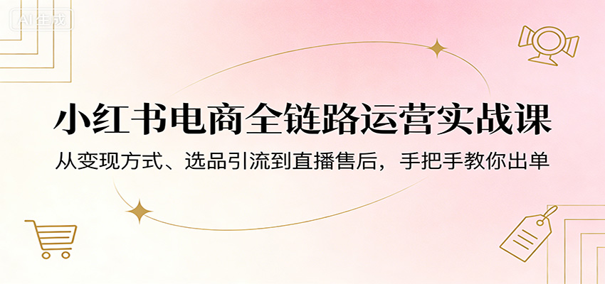 小红书电商全链路实操，选品混剪、直播引流和售后发货都覆盖，无货源也能出单 - 缩略图