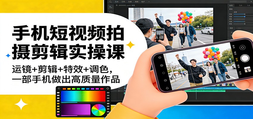 手机短视频拍摄剪辑实操课，剪映加videoleap从运镜到特效调色全流程 - 缩略图