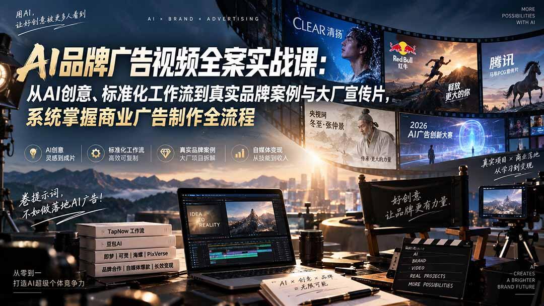 AI品牌广告视频全案实战，TapNow标准化工作流+豆包AI指令，拆解央视网到腾讯大厂宣传片的真实品牌案例 - 缩略图