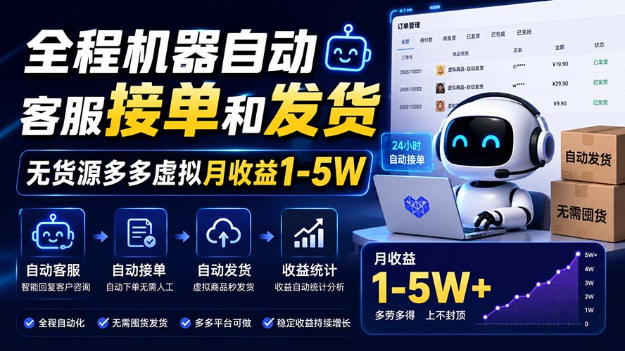 拼多多虚拟无货源，自动客服接单发货，单店日入100-500可做店群矩阵 - 缩略图