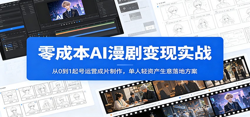 AI漫剧单人轻资产实操课，从起号运营到成片制作全流程，零基础也能跑通 - 缩略图