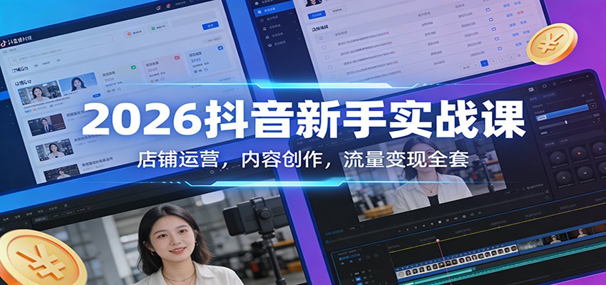 2026抖音电商新手实战课，小店开通、商品卡铺货到短视频直播5天集训全流程 - 缩略图