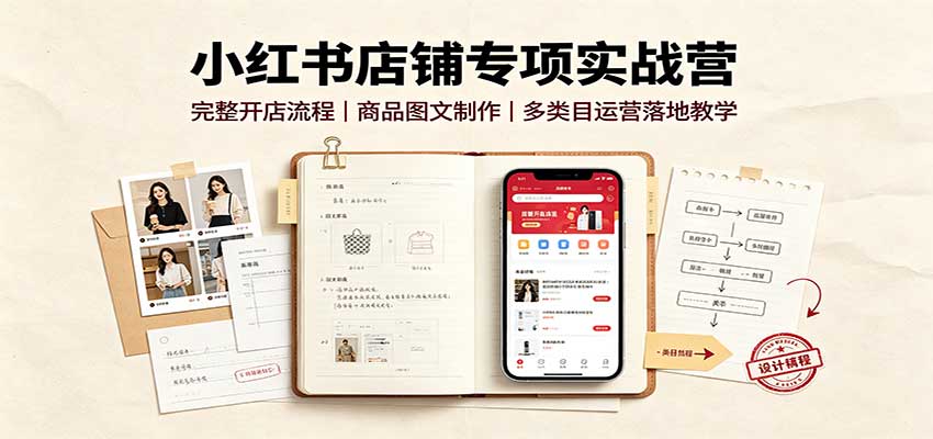 小红书店铺专项实战营，开店流程到商品图文制作，成人教育和电子资源类目落地教学 - 缩略图