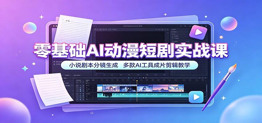 AI动漫短剧零基础实战，小说转剧本分镜生成，多工具成片剪辑与批量出片 - 缩略图