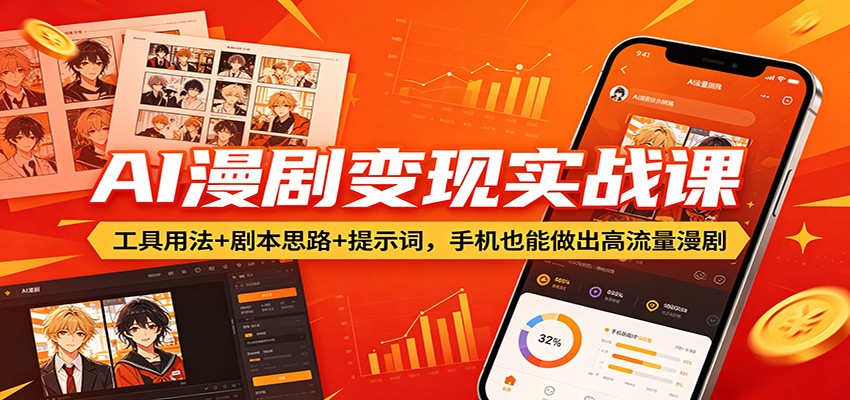 AI漫剧变现实战课，工具用法、剧本思路、提示词拆解到手机制作流量秘诀 - 缩略图