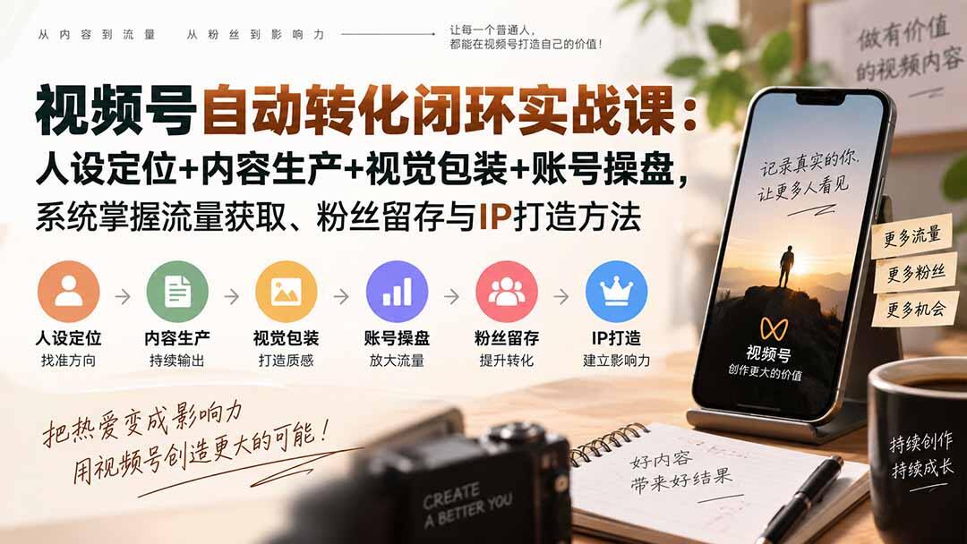 视频号个人IP自动转化闭环实战，从人设定位、内容生产、视觉包装到账号操盘和粉丝留存 - 缩略图