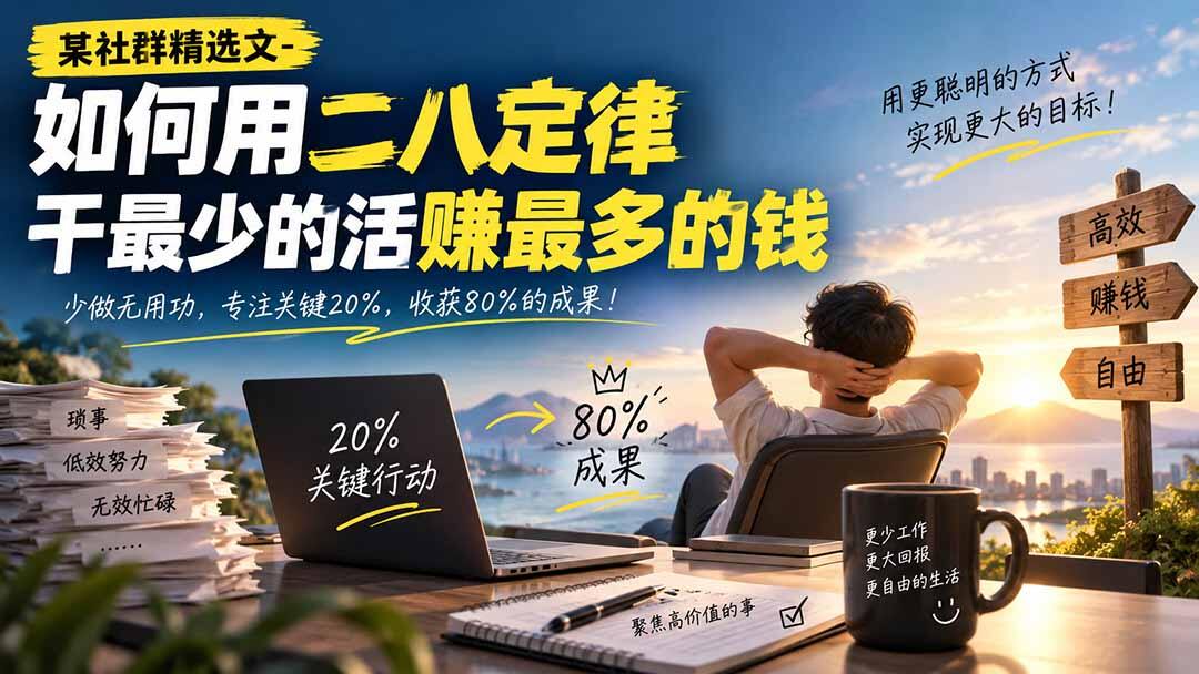二八定律实操，找出那20%的关键动作，干最少的活赚最多的钱 - 缩略图