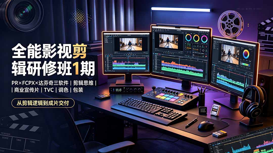 影视剪辑系统课，PR、FCPX、达芬奇三软件教学，剪辑思维到商业宣传片、TVC实战，含调色与AE包装 - 缩略图