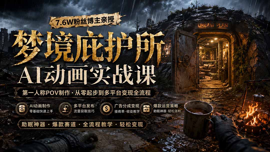 AI梦境庇护所助眠视频，7.6W粉博主亲授第一人称POV制作，多平台变现全流程 - 缩略图