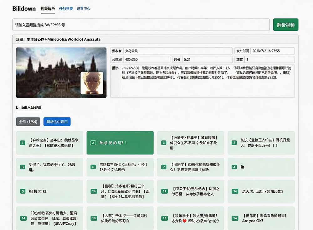 Bilidown 界面截图
