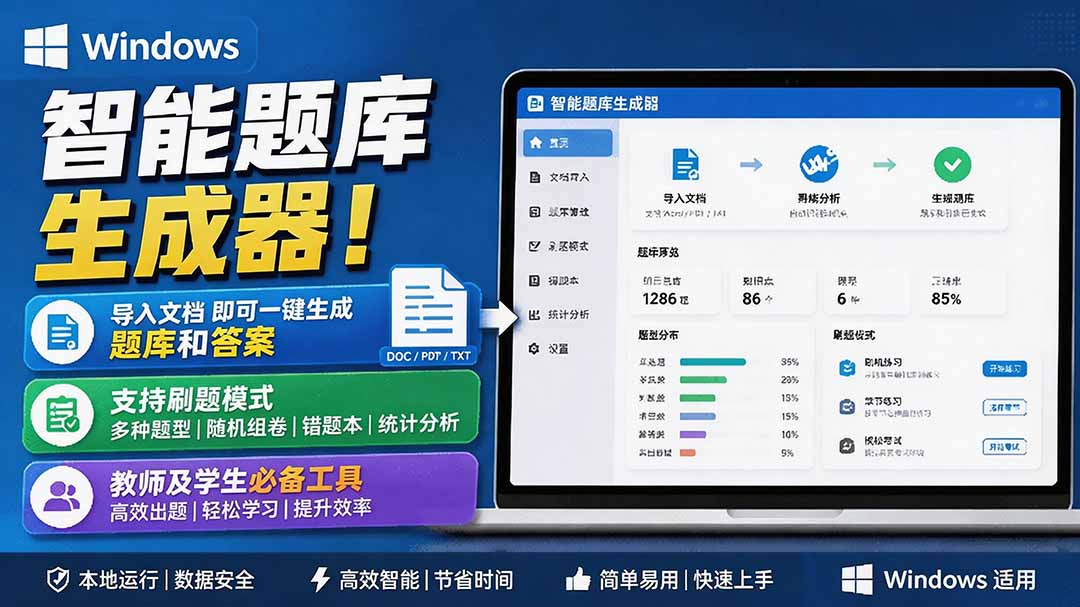 Windows 智能题库刷题软件，导入 Word/PDF 一键生成题目和答案，解析定位到原文档页码，错题可导出 - 缩略图