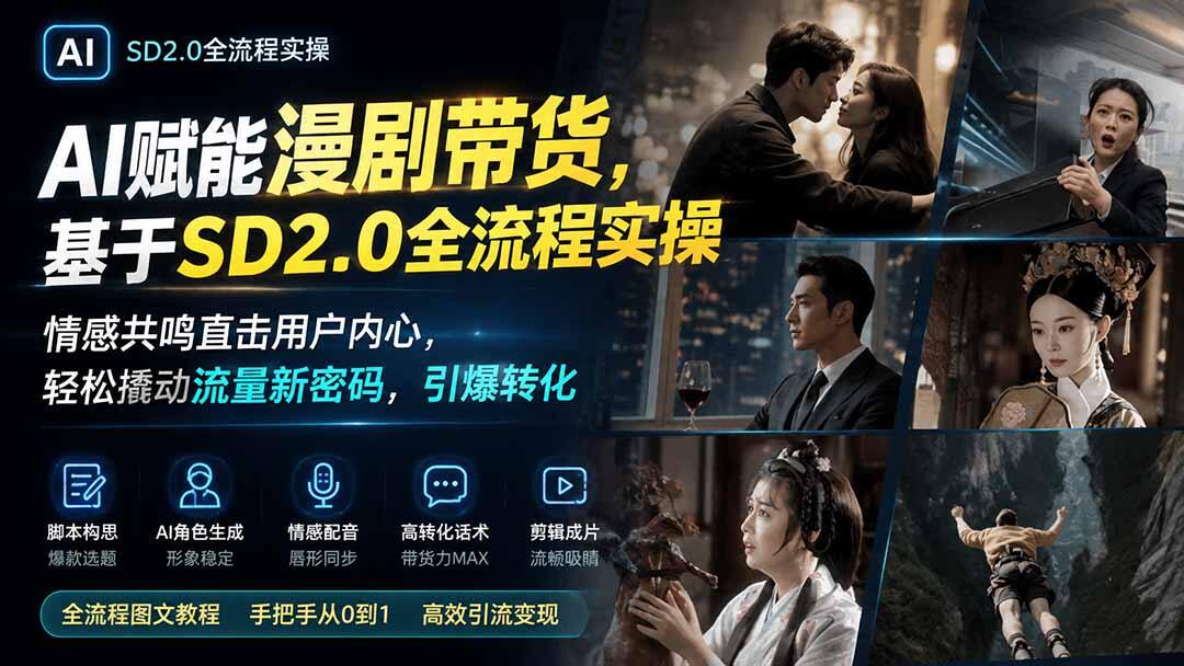 AI漫剧带货全流程实操，基于SD 2.0做情感短剧，从脚本、角色形象统一、配音到视频号选品发布 - 缩略图
