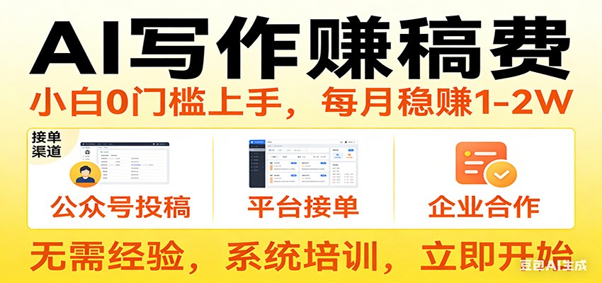 AI代写稿件赚稿费，每天2-3小时，稳定日入500+，提供接单渠道，小白也能上手 - 缩略图
