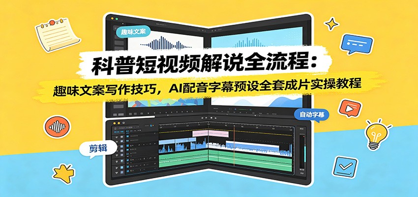 科普短视频解说全流程，趣味文案写作、AI配音字幕预设与素材选取实操 - 缩略图