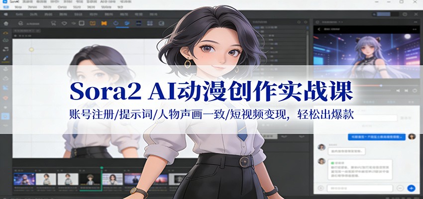 Sora2 AI动漫创作实战课，账号注册到人物声画一致，抖音爆款制作与短视频变现全流程 - 缩略图