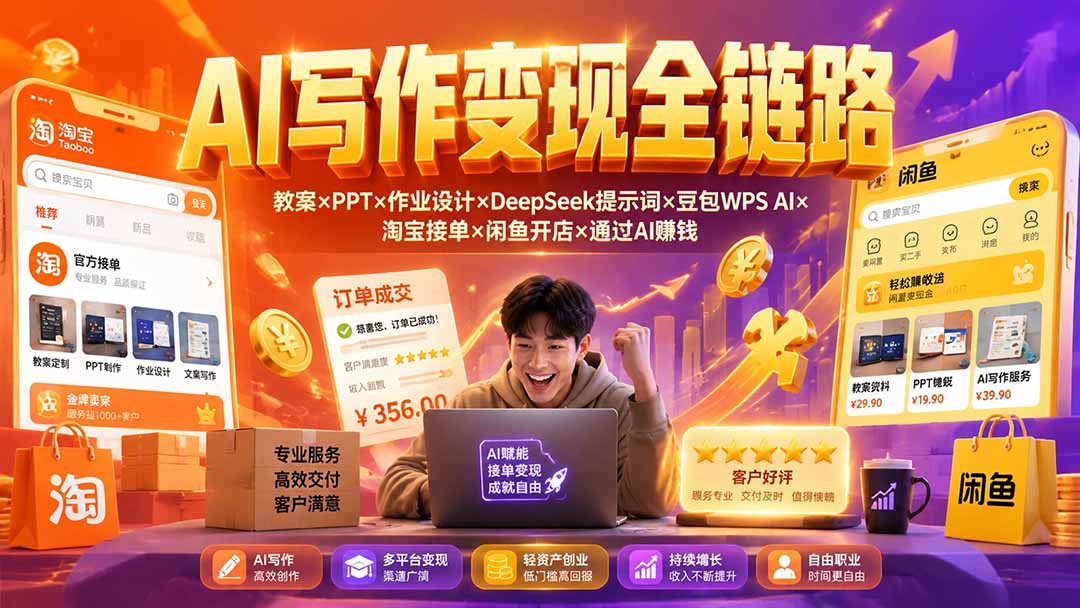 AI代写教师教案和PPT课件，DeepSeek+豆包+WPS AI出成品，淘宝闲鱼接单变现 - 缩略图