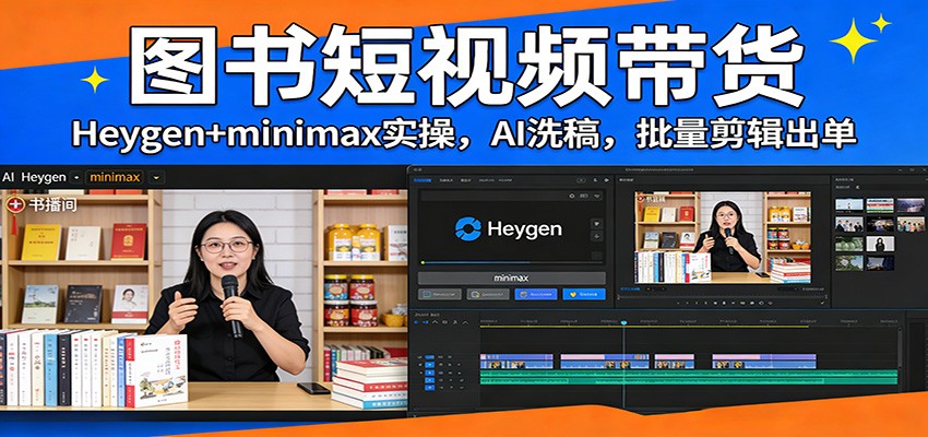 图书短视频带货实操，Heygen+minimax做数字人，AI洗稿加批量剪辑12个差异化视频 - 缩略图