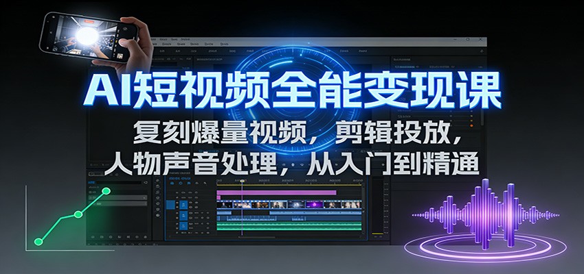 AI短视频全栈变现课21节,复刻爆量视频、换脸换装与声音克隆,剪辑投放到成片全流程 - 缩略图