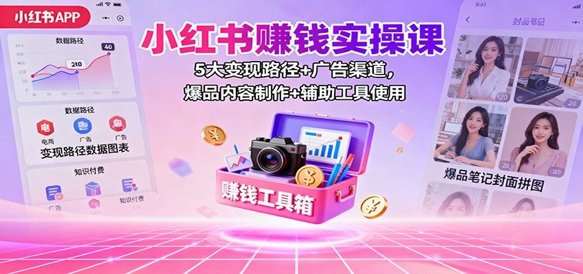 小红书5大变现路径和接广告渠道,从养号、选题到爆品图文和头图制作实操 - 缩略图