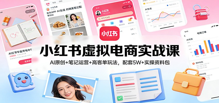 小红书虚拟电商实战课，AI原创产品、商品笔记和IP笔记运营，高客单虚拟产品怎么做出单 - 缩略图