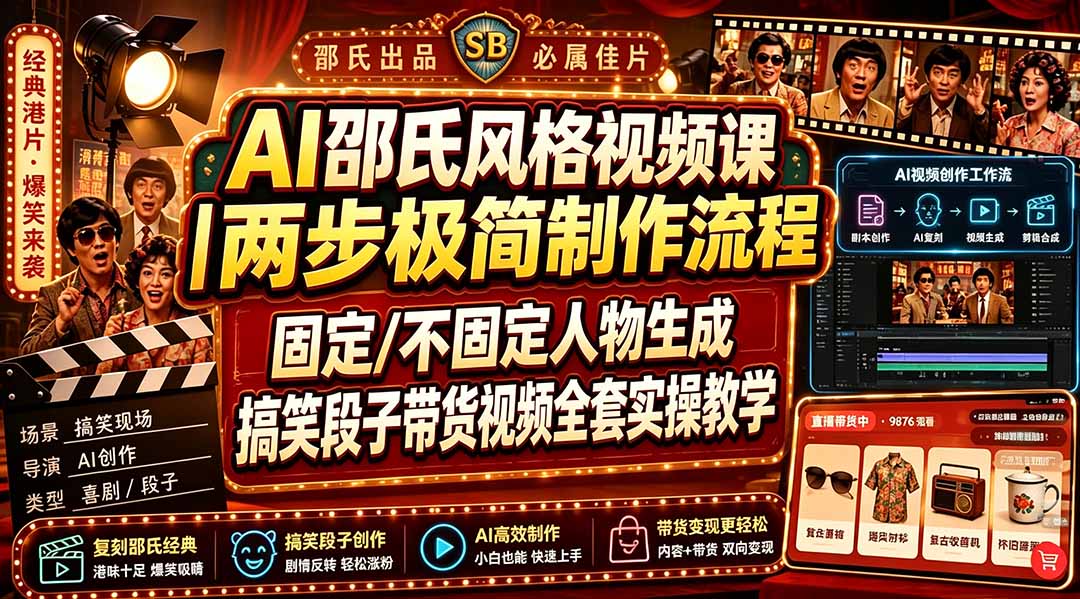 AI邵氏风格视频两步制作流程，固定和不固定人物生成，搞笑段子带货实操教学 - 缩略图