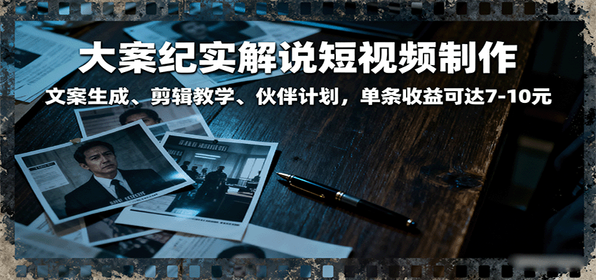 大案纪实解说短视频课，AI写文案加剪映剪辑，伙伴计划单条收益7-10元 - 缩略图