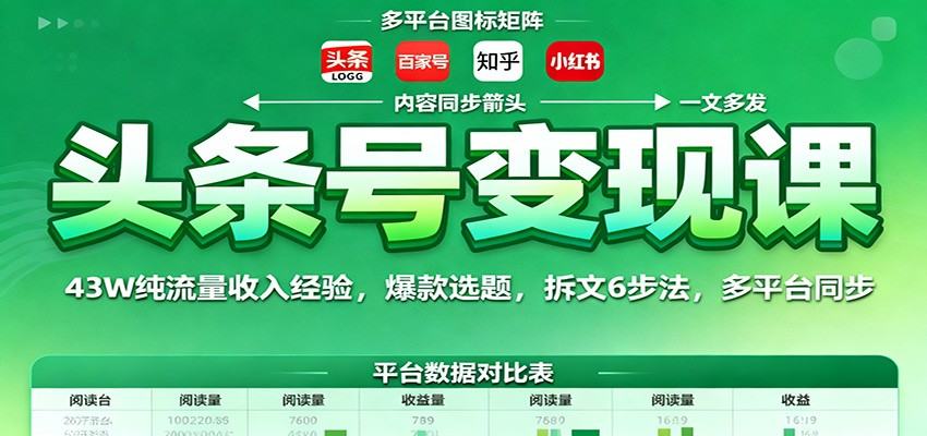 头条号爆文变现,43W纯流量收入经验,爆款选题到拆文6步法多平台同步 - 缩略图