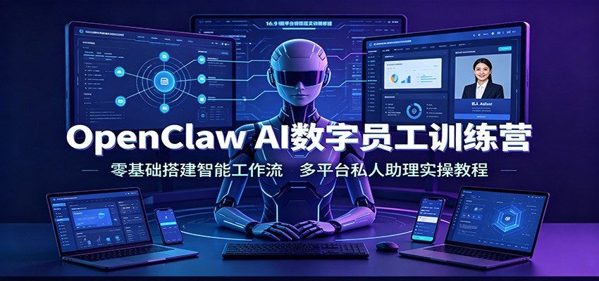 OpenClaw数字员工训练营，零基础搭建微信飞书私人助理，公众号运营与一人公司自动化中台实操 - 缩略图