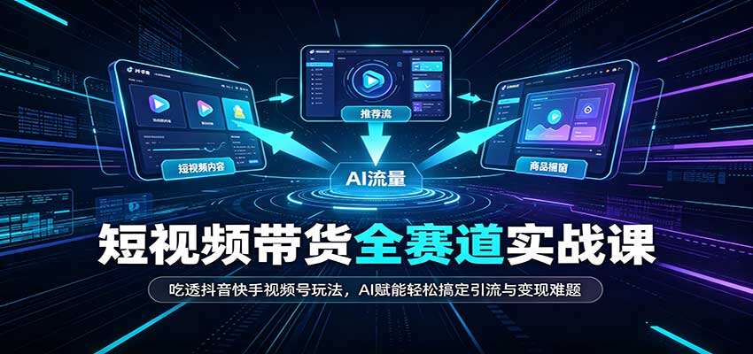 抖音快手视频号短视频带货全赛道，AI剪辑免剪二创、绿幕选品到同城引流实操 - 缩略图