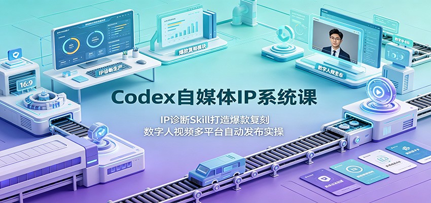 Codex自媒体IP系统课，IP诊断Skill搭建与爆款复刻，数字人视频多平台自动发布实操 - 缩略图