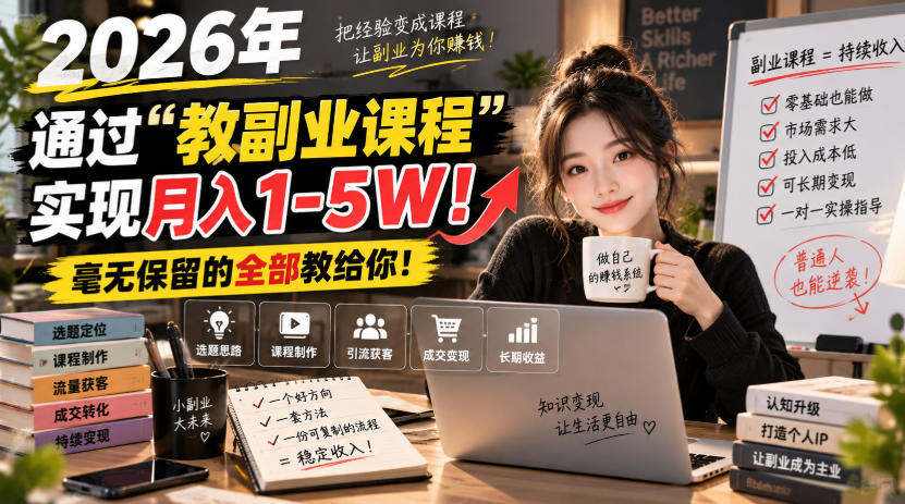 教副业课程月入1-5W，引流收学员利润100%，学员免费代交付，最慢两个月回本 - 缩略图