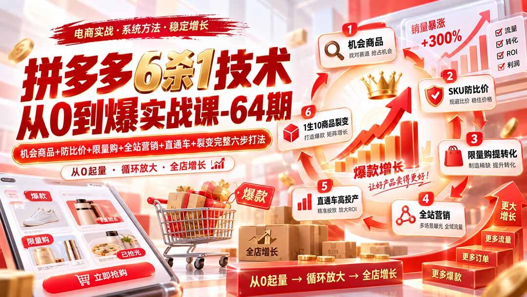 拼多多6杀1实操拆解，机会商品起权重到直通车高投产，6步循环放大全店成交 - 缩略图