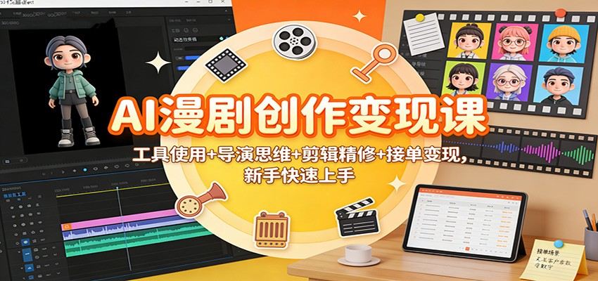 AI漫剧创作全流程课，工具操作、导演思维到剪辑配音，单人接单月利润5-8万 - 缩略图