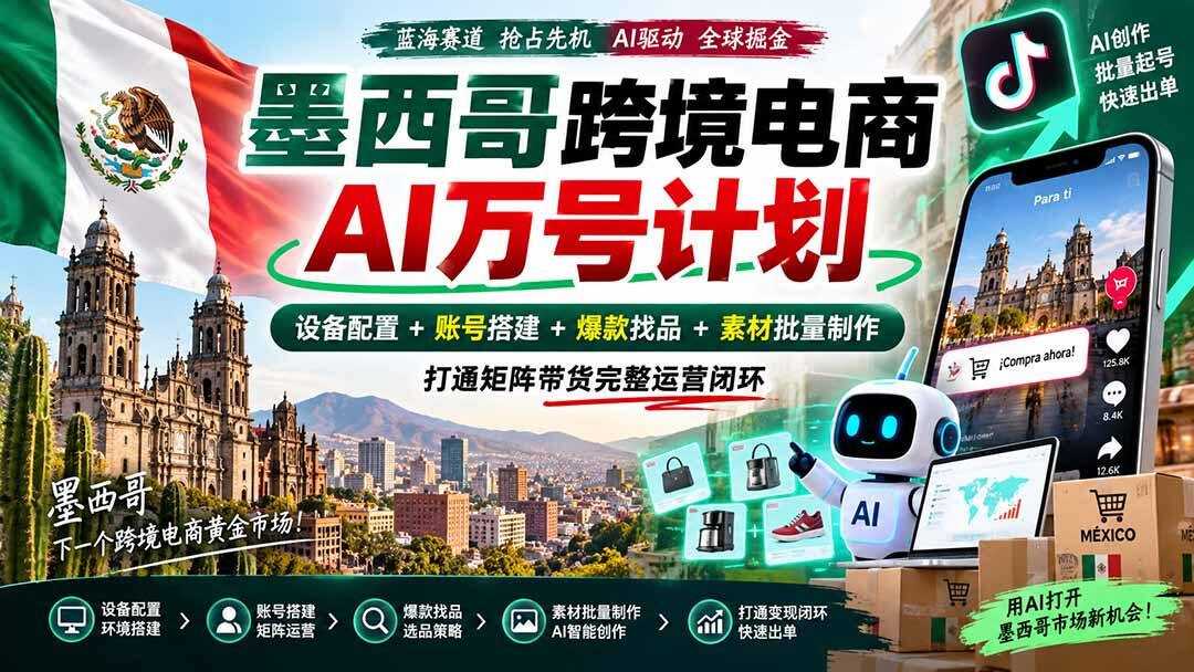 墨西哥跨境AI带货万号计划，设备配置、账号搭建到爆款选品与素材量产全流程 - 缩略图