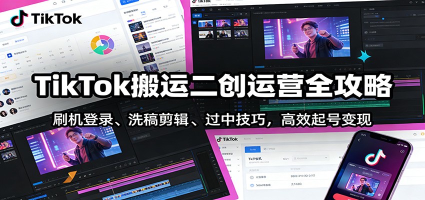 TikTok二创搬运实操，手机刷机登录养号、文案洗稿、剪辑过中与账号运营变现 - 缩略图