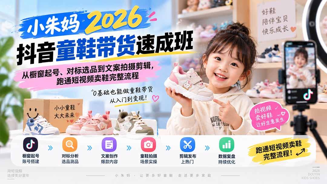 抖音童鞋带货实操，从橱窗起号、对标选品到AI文案拍摄剪辑，跑通卖鞋全流程 - 缩略图