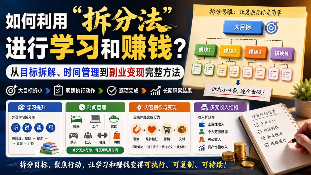 拆分法学习与副业变现，从目标拆解、时间管理到赚钱的完整方法 - 缩略图