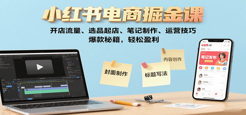 小红书电商实操课，从开店选品到爆款笔记挂车，38条流量秘笈跑通冷启动 - 缩略图