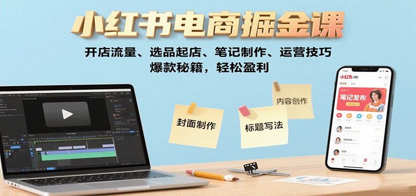 小红书电商实操课，从开店选品到爆款笔记挂车，38条流量秘笈跑通冷启动 - 缩略图