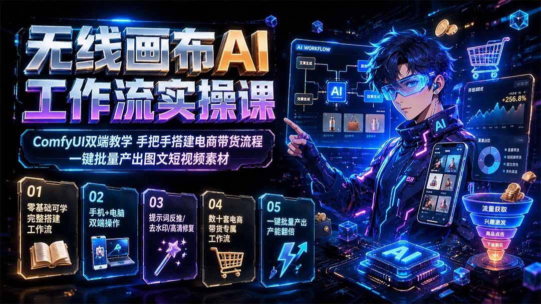 ComfyUI无线画布电商带货工作流搭建实操，手机电脑双端教学，一键批量生成图文和带货短视频 - 缩略图