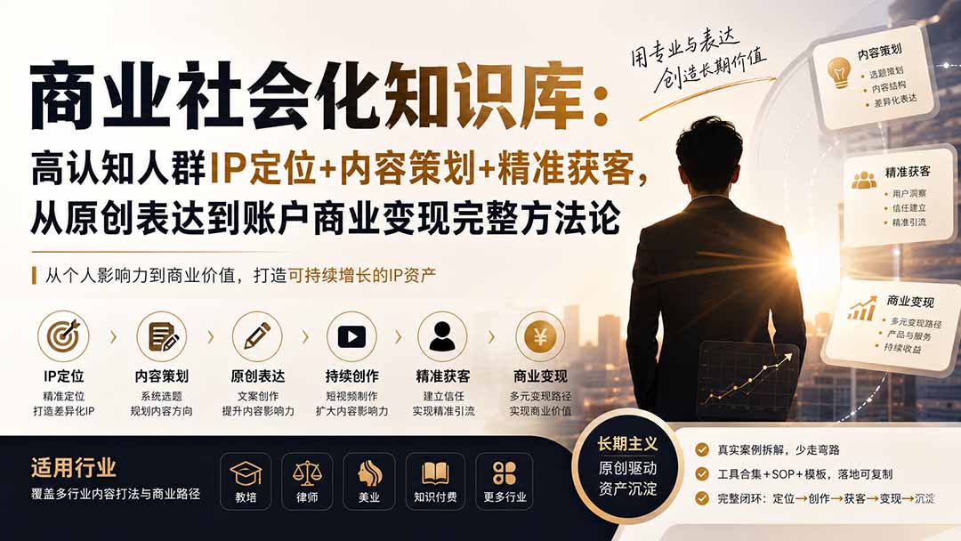 高认知人群IP定位与内容策划，从原创表达到精准获客的商业变现课 - 缩略图