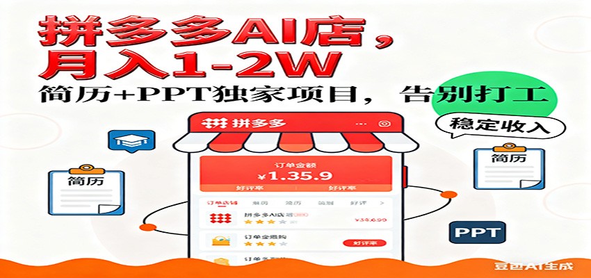 拼多多AI写作虚拟店，承接平台一手订单派单赚差价，一人可管4家店月稳定1-2万 - 缩略图