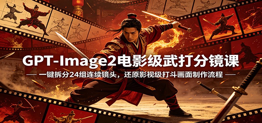 GPT-Image2武打分镜课，把打斗片段拆成24个连贯镜头，还原影视级格斗画面制作流程 - 缩略图