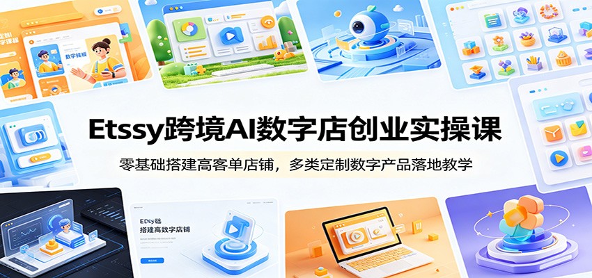 Etsy跨境AI数字店实操课，零基础用AI做定制数字产品，开店上架到按需设计全流程 - 缩略图