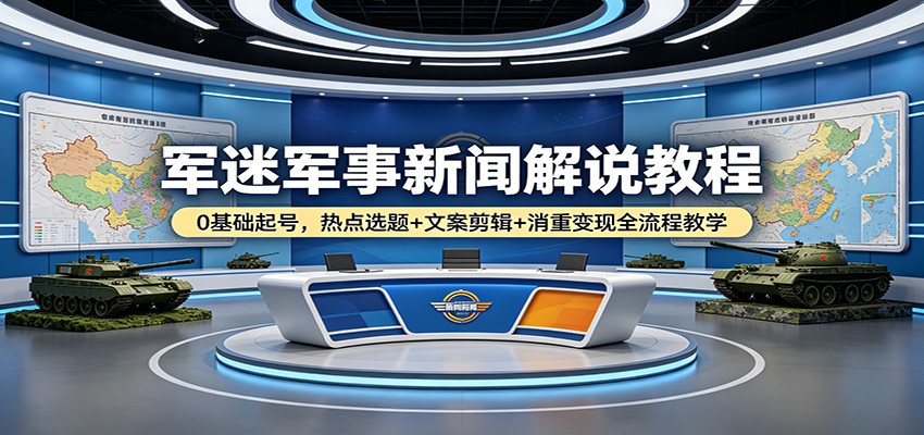 抖音军事新闻解说教程，0基础起号热点选题文案剪辑，配批量消重软件 - 缩略图