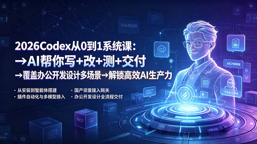 Codex从0到1系统课，安装汉化、插件自动化、MCP接入国产模型，办公开发设计电商多场景实操 - 缩略图