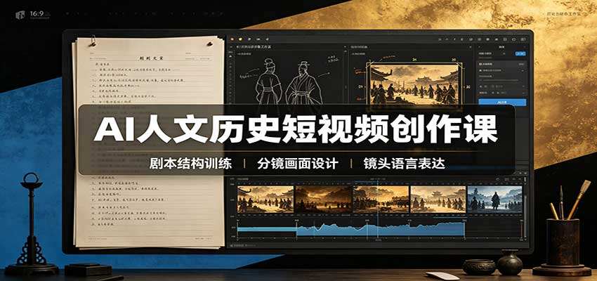AI人文历史短视频创作课，赛道对标、剧本分镜、资产图生成到成片剪辑全流程 - 缩略图