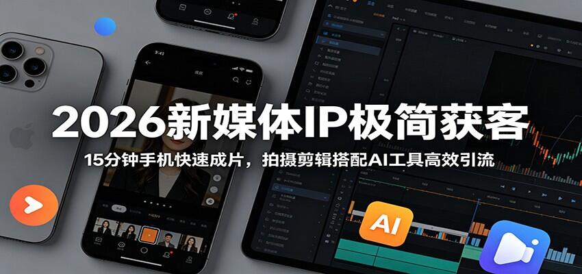 2026极简新媒体IP获客，15分钟手机快速出片，拍摄剪辑加AI工具做短视频引流 - 缩略图