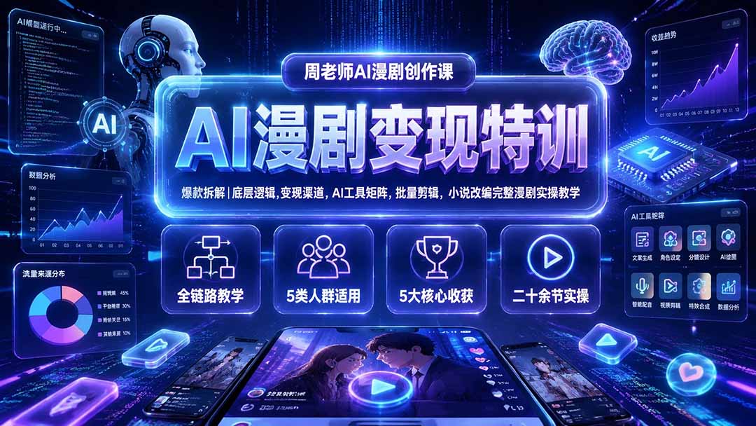 AI漫剧创作全流程实操，AI工具矩阵批量出片，从小说大纲到成片打通多元变现 - 缩略图